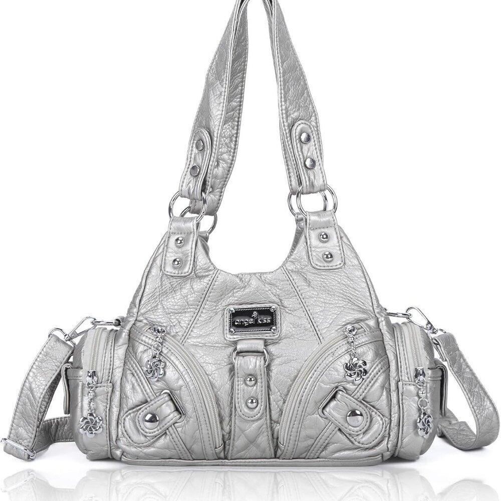 Women’s Leather Small Hobo Shoulder Bag Multi-Pocket Tote Crossbody